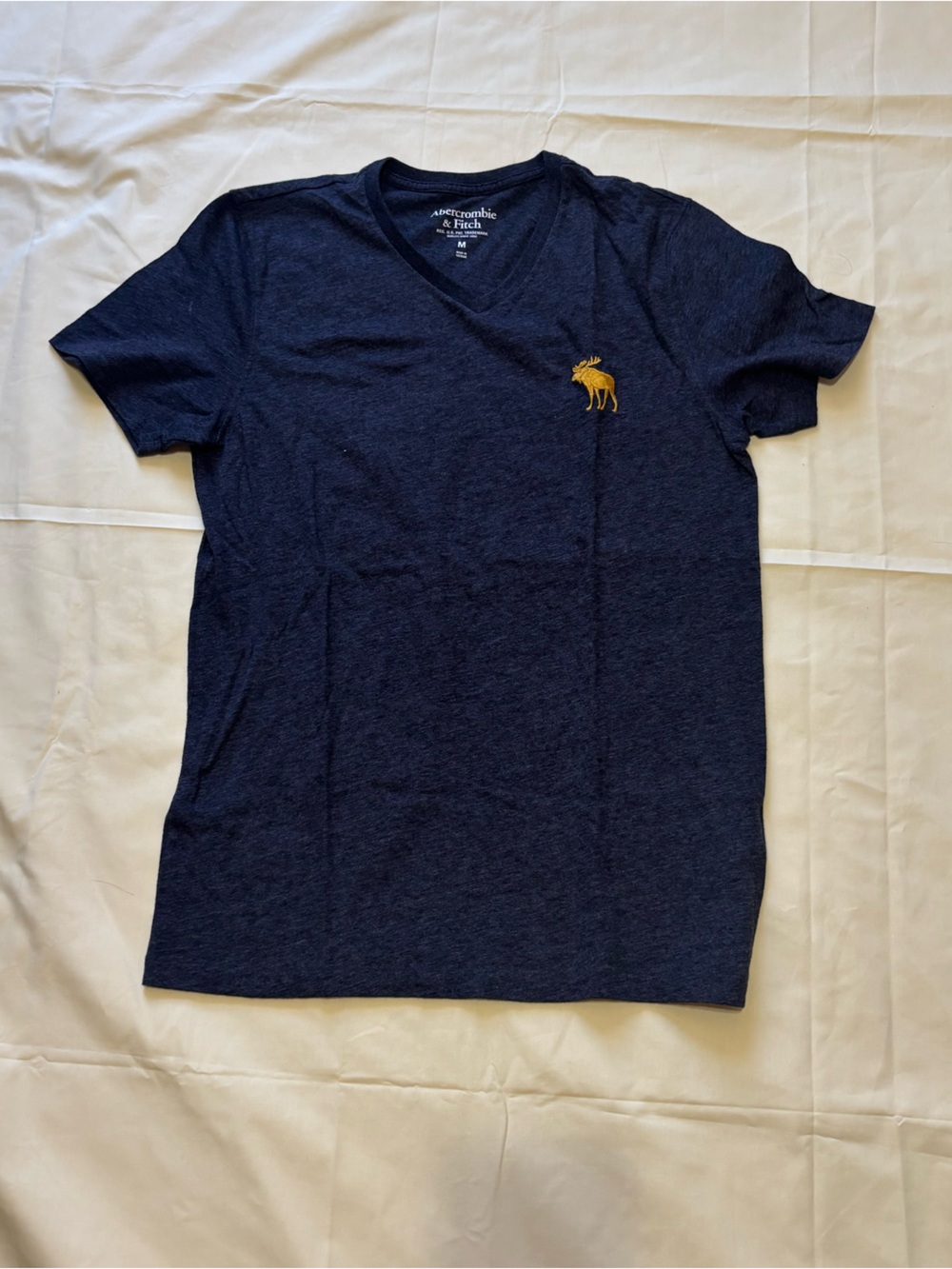Abercrombie & Fitch Navy V-Neck Tee with Yellow Moose Logo